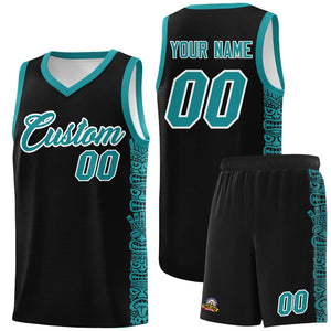 Custom Black Aqua Personalized Indians Pattern Sets Sports Uniform Basketball Jersey