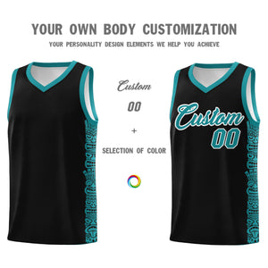 Custom Black Aqua Personalized Indians Pattern Sets Sports Uniform Basketball Jersey