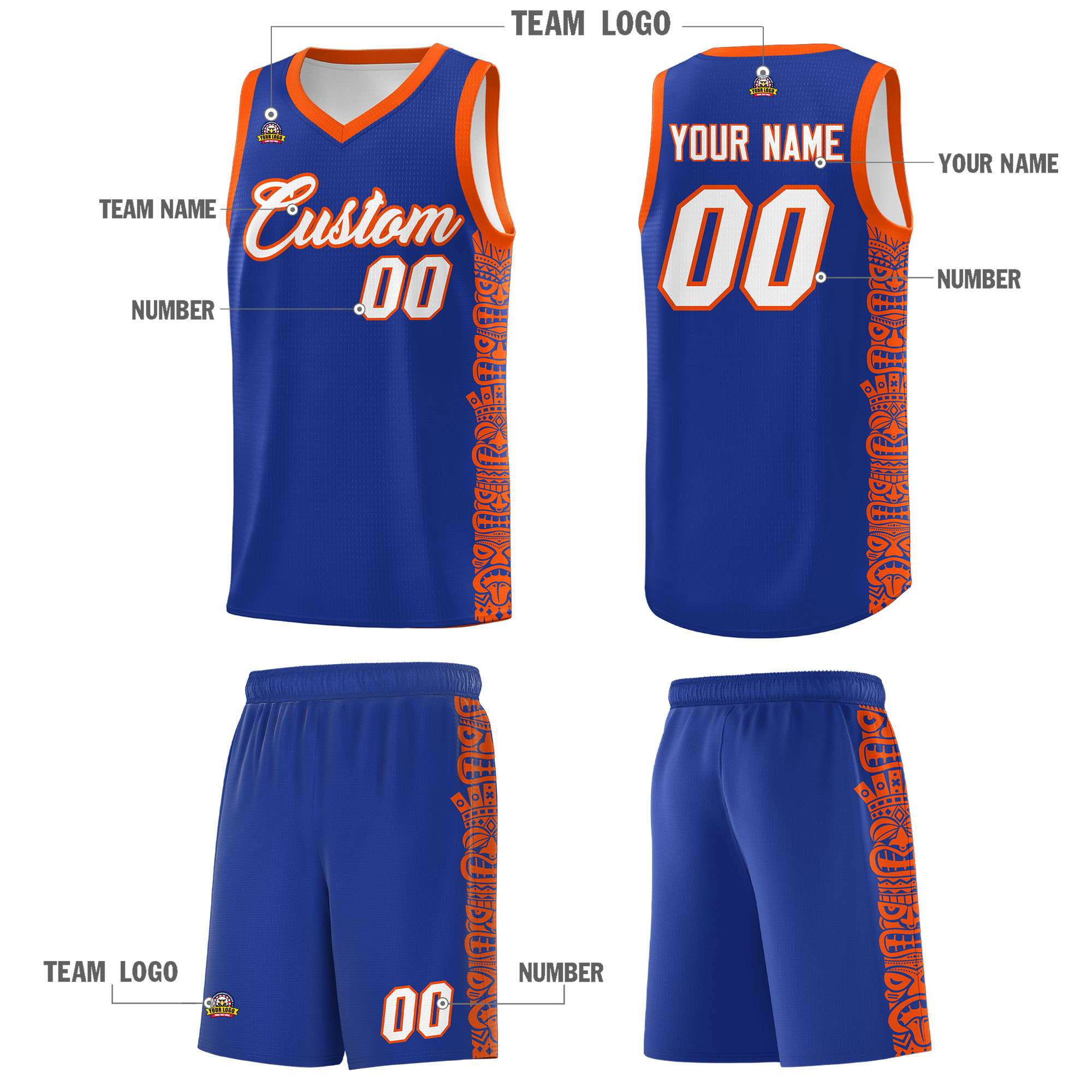 Custom Royal Orange Personalized Indians Pattern Sets Sports Uniform Basketball Jersey