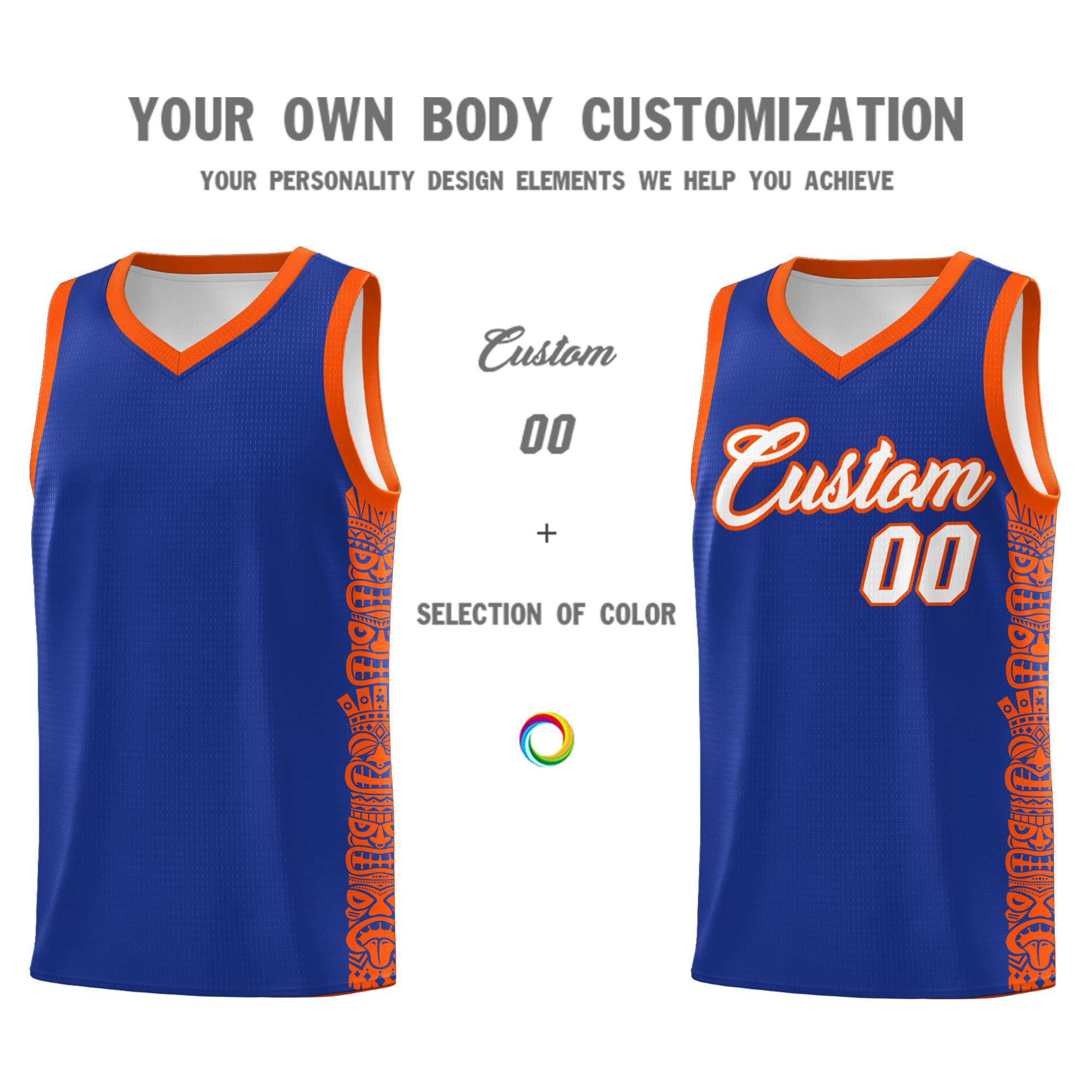 Custom Royal Orange Personalized Indians Pattern Sets Sports Uniform Basketball Jersey