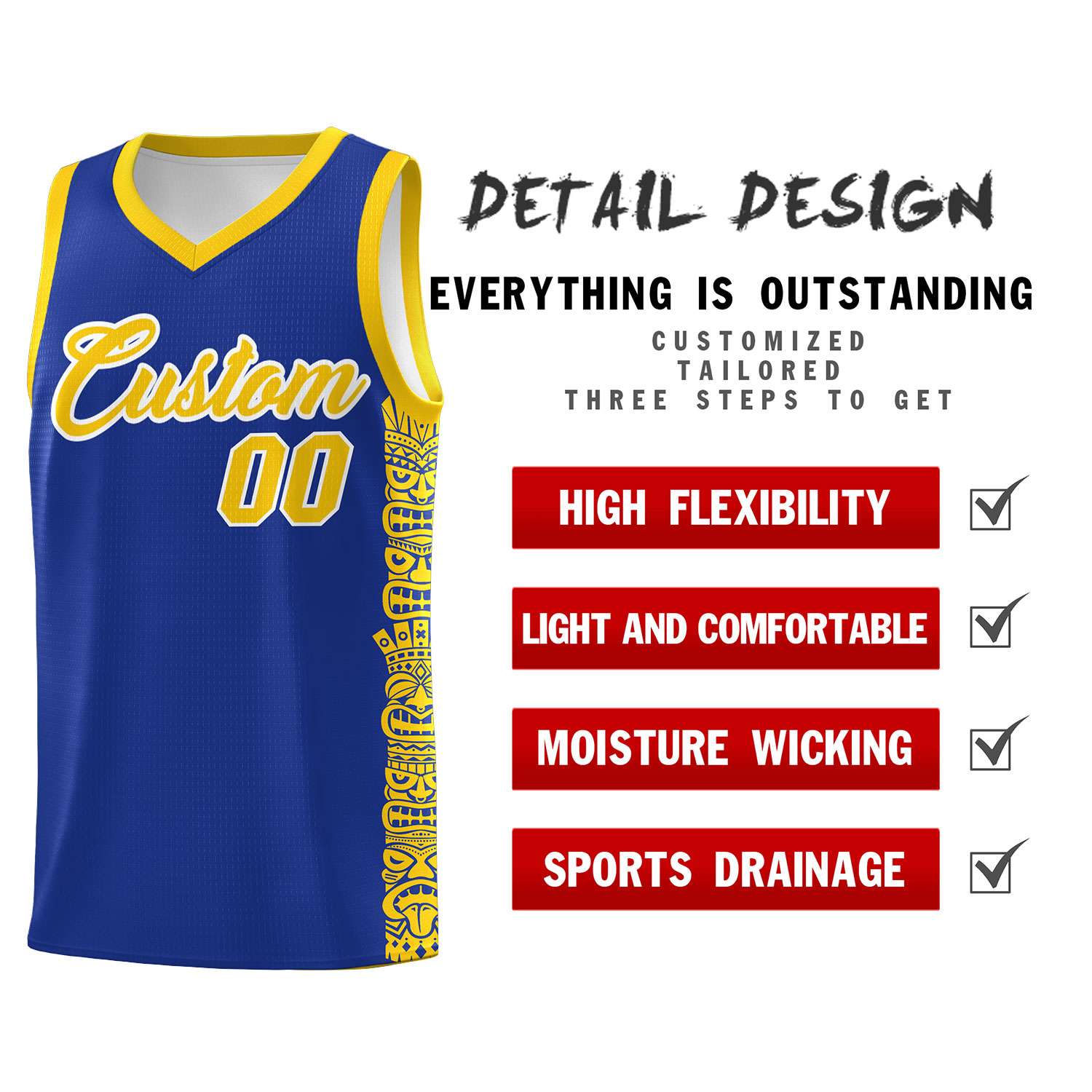 Custom Royal Gold Personalized Indians Pattern Sets Sports Uniform Basketball Jersey