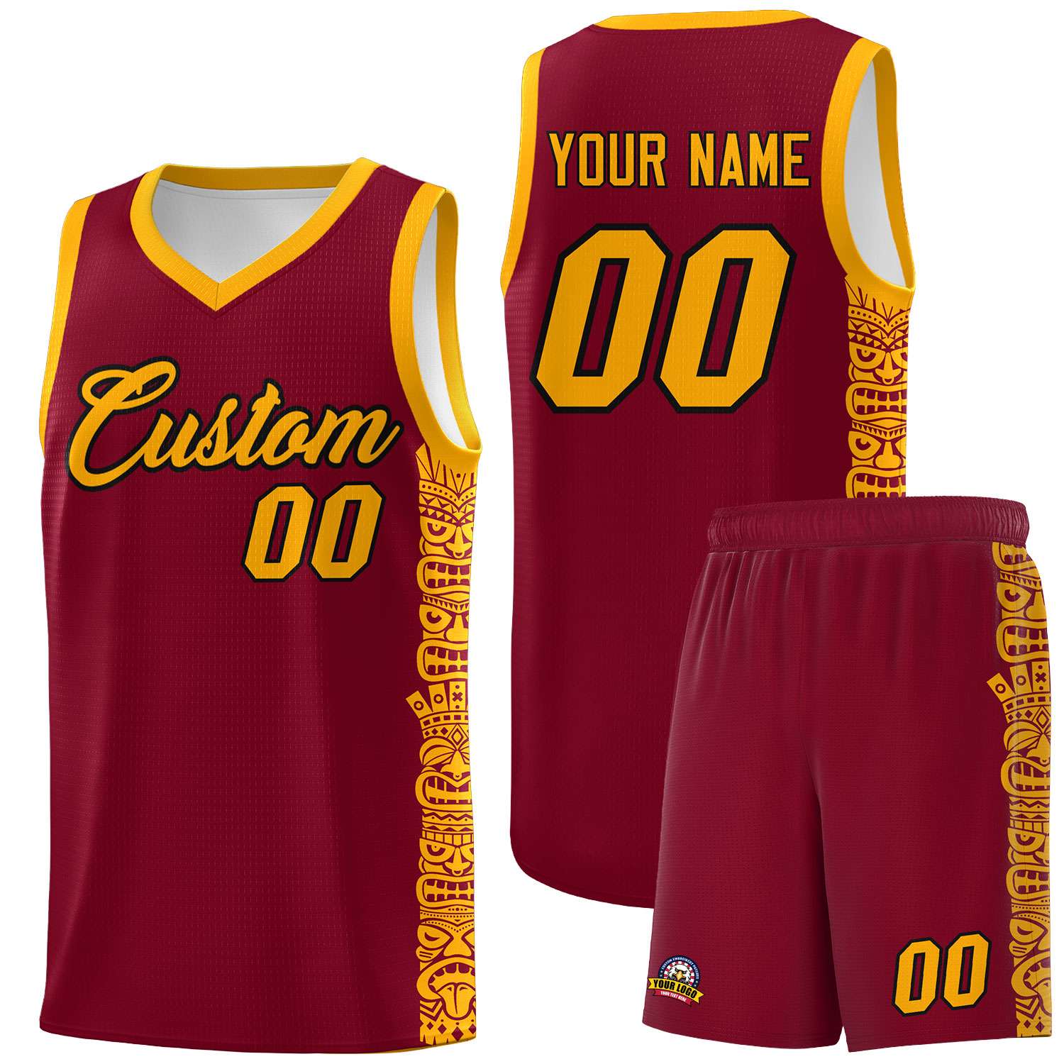 Custom Crimson Yellow Personalized Indians Pattern Sets Sports Uniform Basketball Jersey