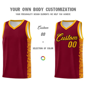 Custom Crimson Yellow Personalized Indians Pattern Sets Sports Uniform Basketball Jersey