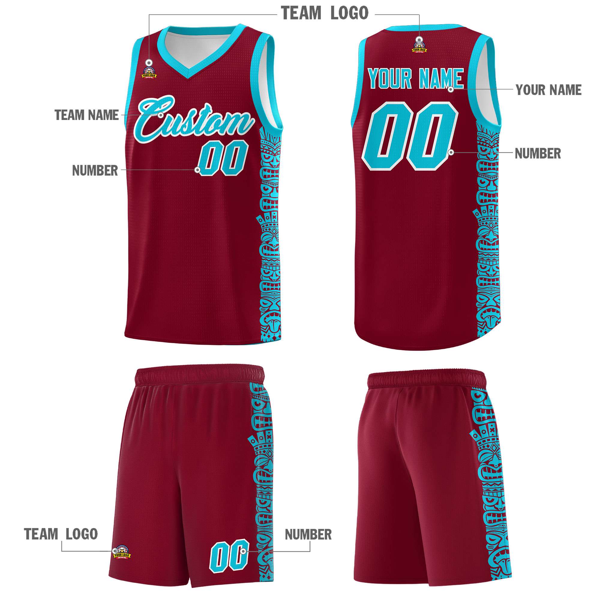 Custom Crimson Sky Blue Personalized Indians Pattern Sets Sports Uniform Basketball Jersey