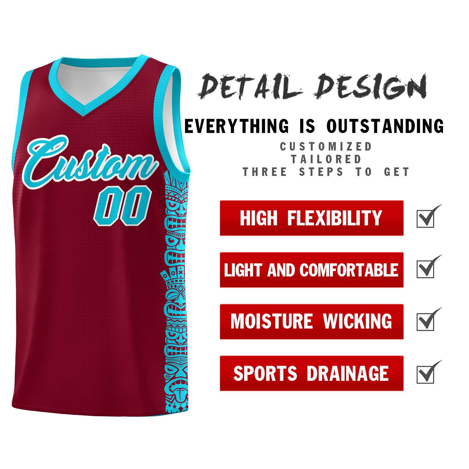 Custom Crimson Sky Blue Personalized Indians Pattern Sets Sports Uniform Basketball Jersey