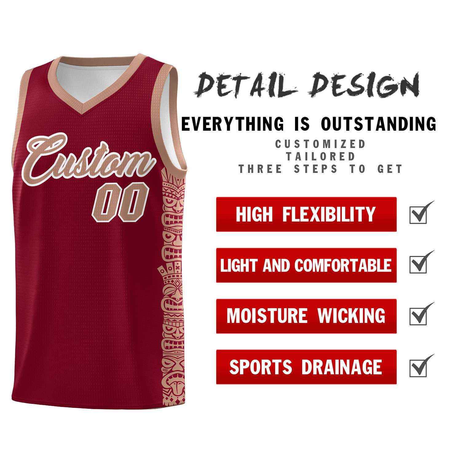 Custom Crimson Teabrown Personalized Indians Pattern Sets Sports Uniform Basketball Jersey