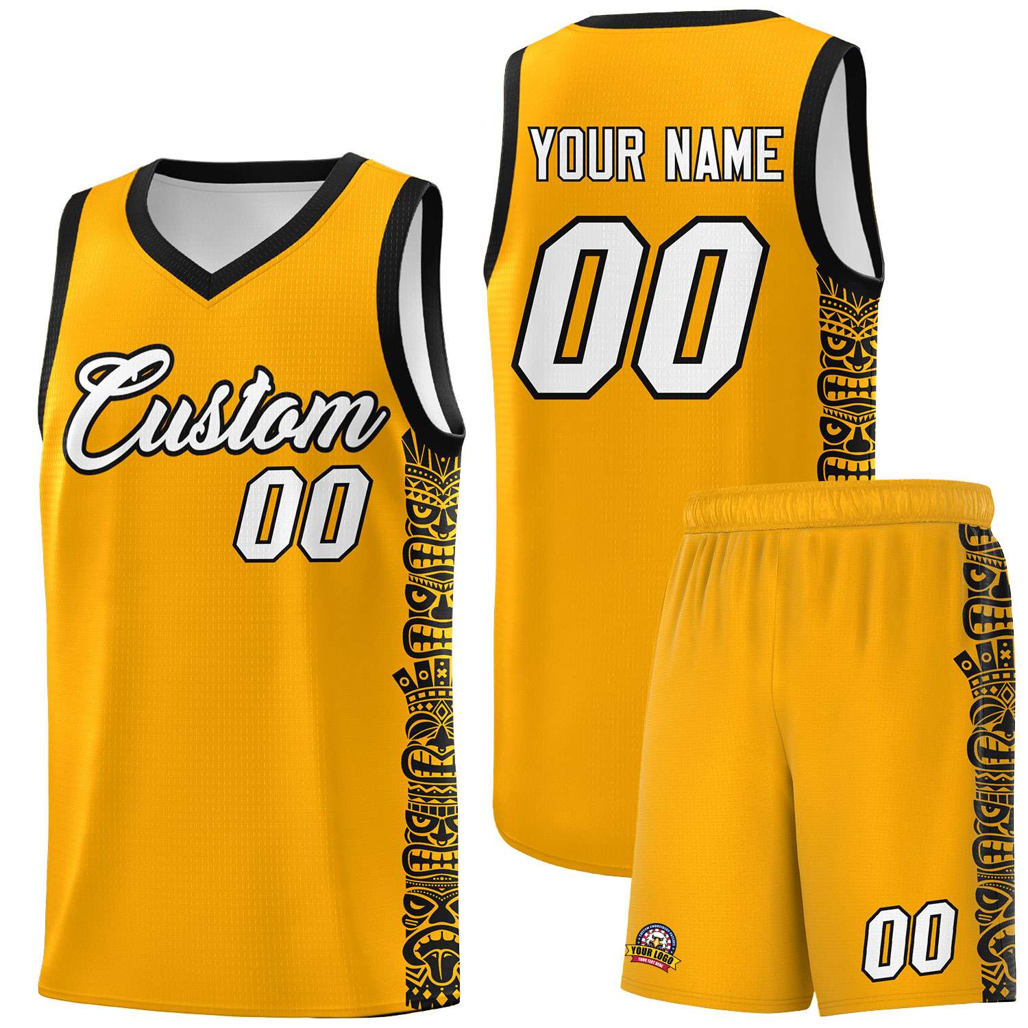 Custom Yellow Black Personalized Indians Pattern Sets Sports Uniform Basketball Jersey