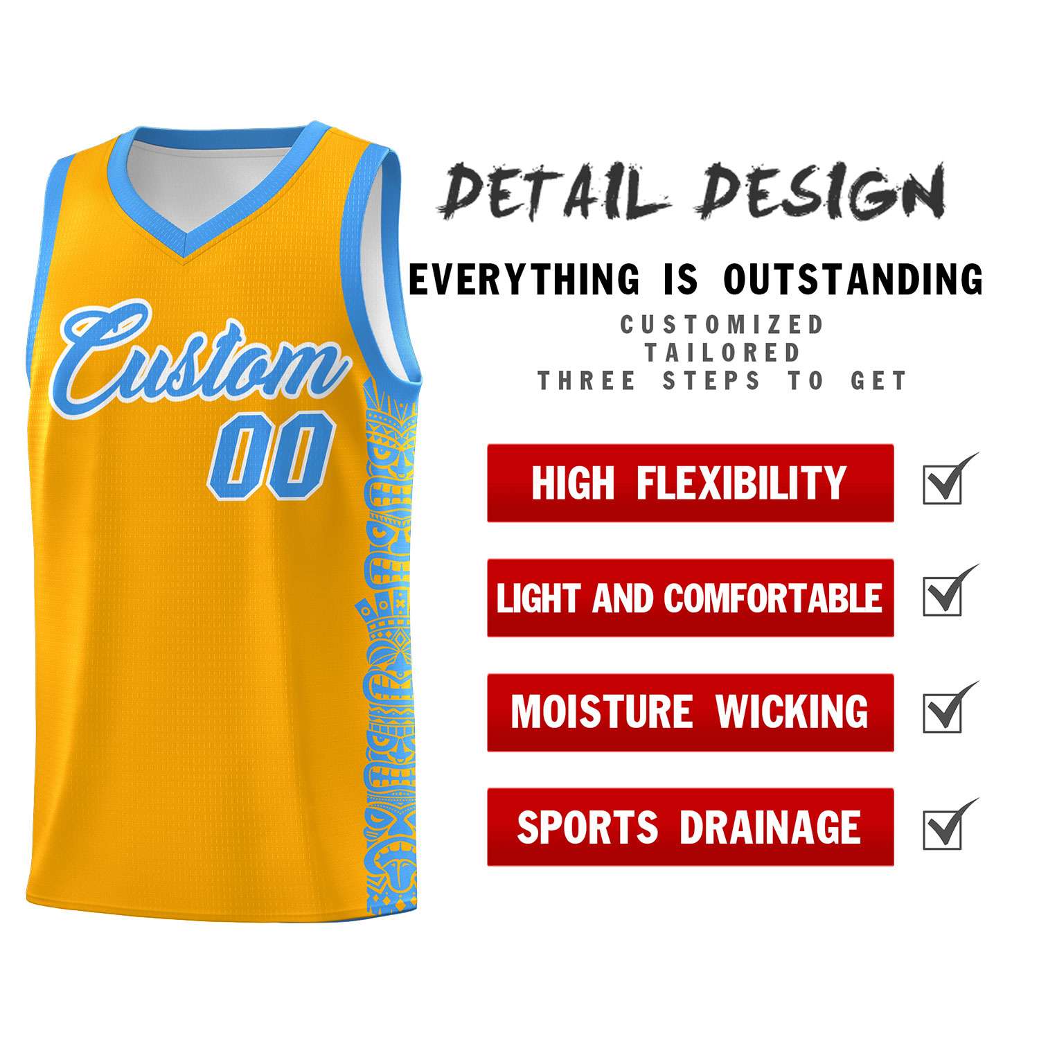 Custom Yellow Powder Blue Personalized Indians Pattern Sets Sports Uniform Basketball Jersey