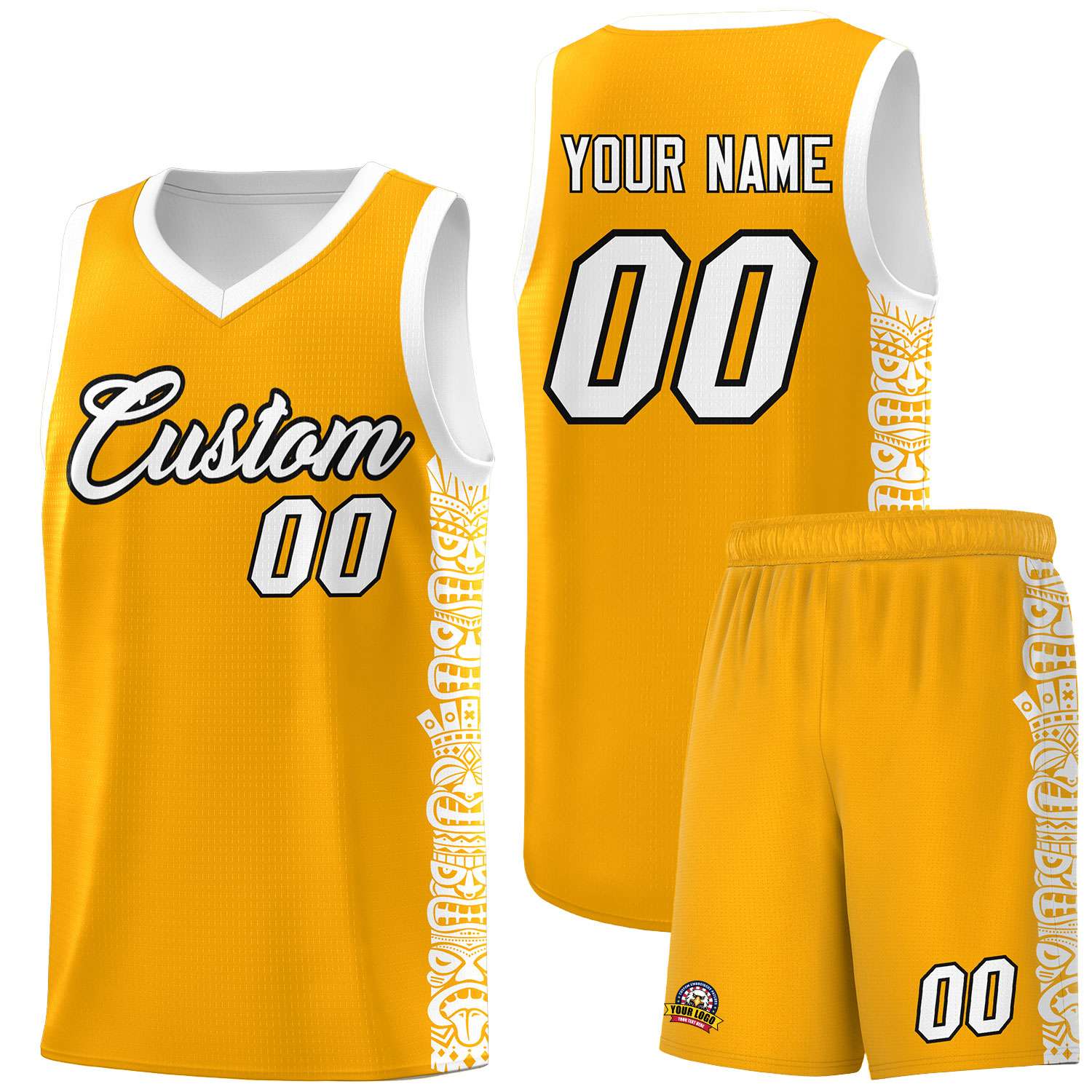 Custom Yellow White Personalized Indians Pattern Sets Sports Uniform Basketball Jersey