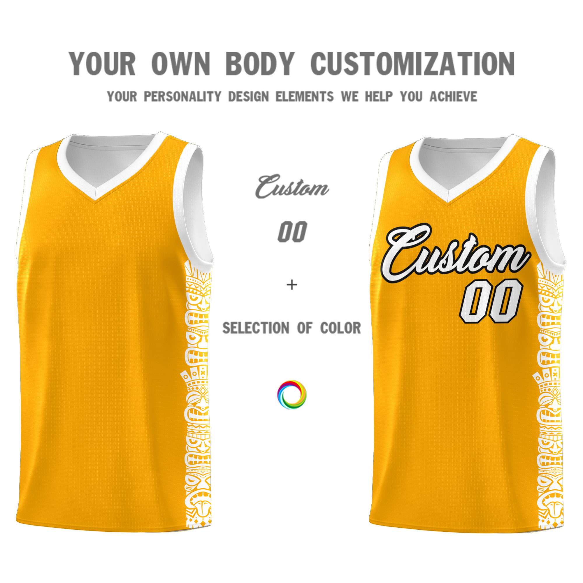 Custom Yellow White Personalized Indians Pattern Sets Sports Uniform Basketball Jersey