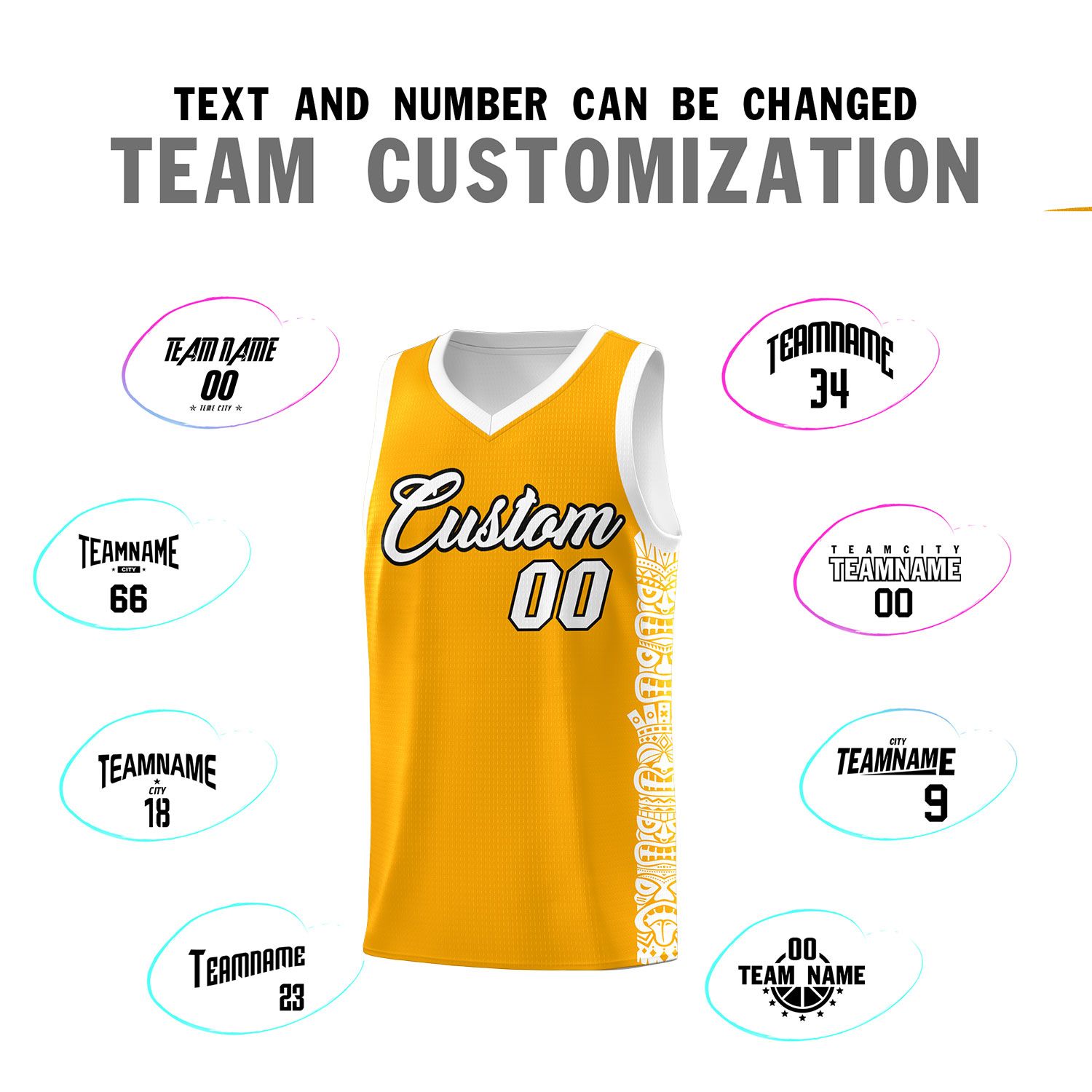 Custom Yellow White Personalized Indians Pattern Sets Sports Uniform Basketball Jersey