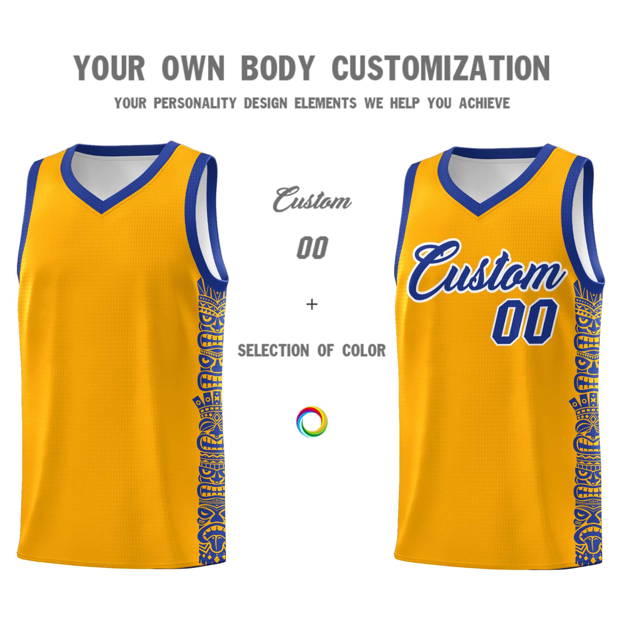 Custom Yellow Royal Personalized Indians Pattern Sets Sports Uniform Basketball Jersey