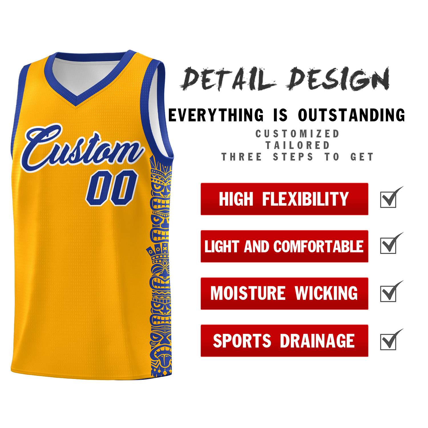 Custom Yellow Royal Personalized Indians Pattern Sets Sports Uniform Basketball Jersey