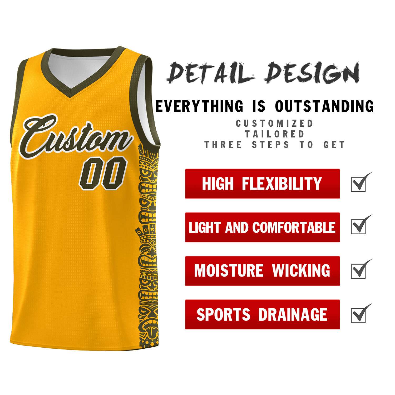 Custom Yellow Olive Personalized Indians Pattern Sets Sports Uniform Basketball Jersey