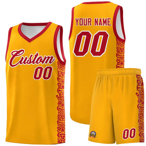 Custom Yellow Red Personalized Indians Pattern Sets Sports Uniform Basketball Jersey