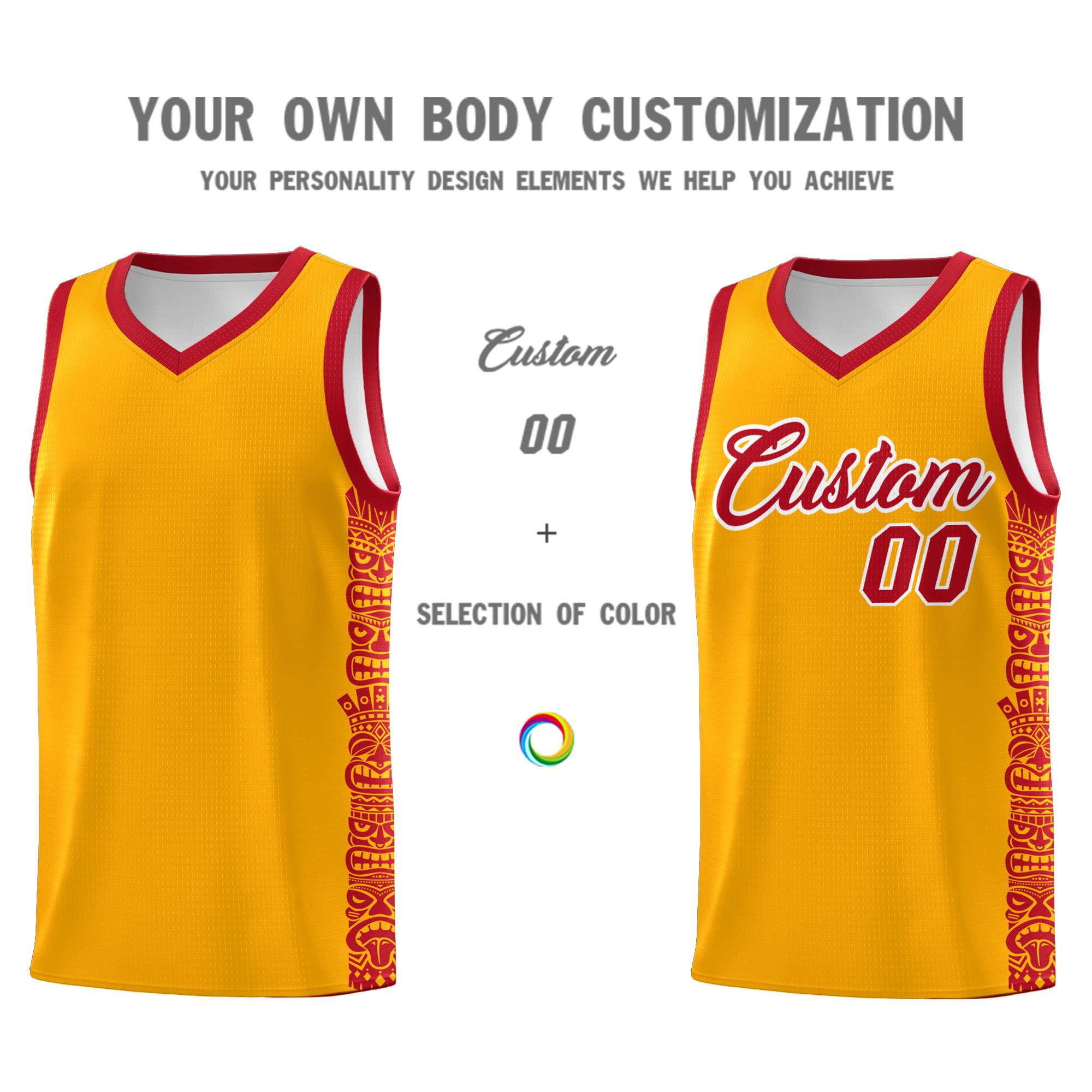 Custom Yellow Red Personalized Indians Pattern Sets Sports Uniform Basketball Jersey