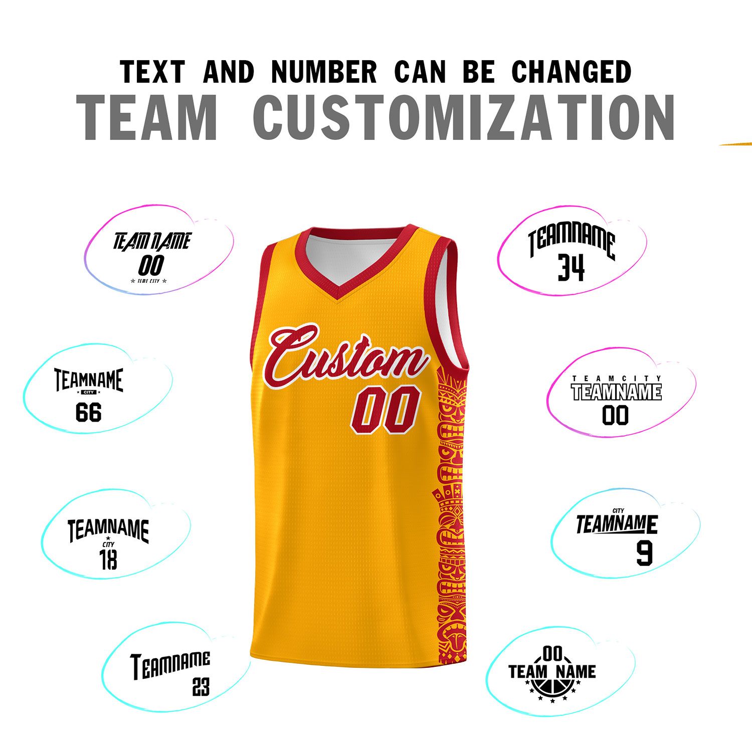 Custom Yellow Red Personalized Indians Pattern Sets Sports Uniform Basketball Jersey