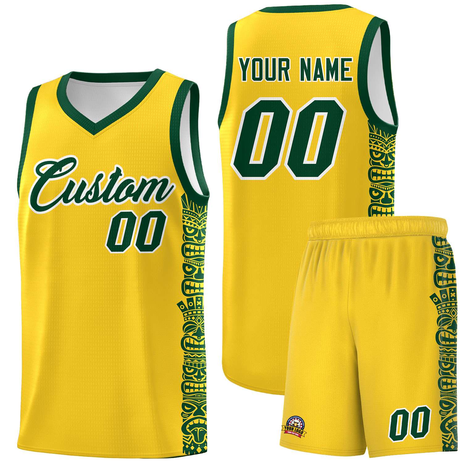 Custom Gold Gold Personalized Indians Pattern Sets Sports Uniform Basketball Jersey