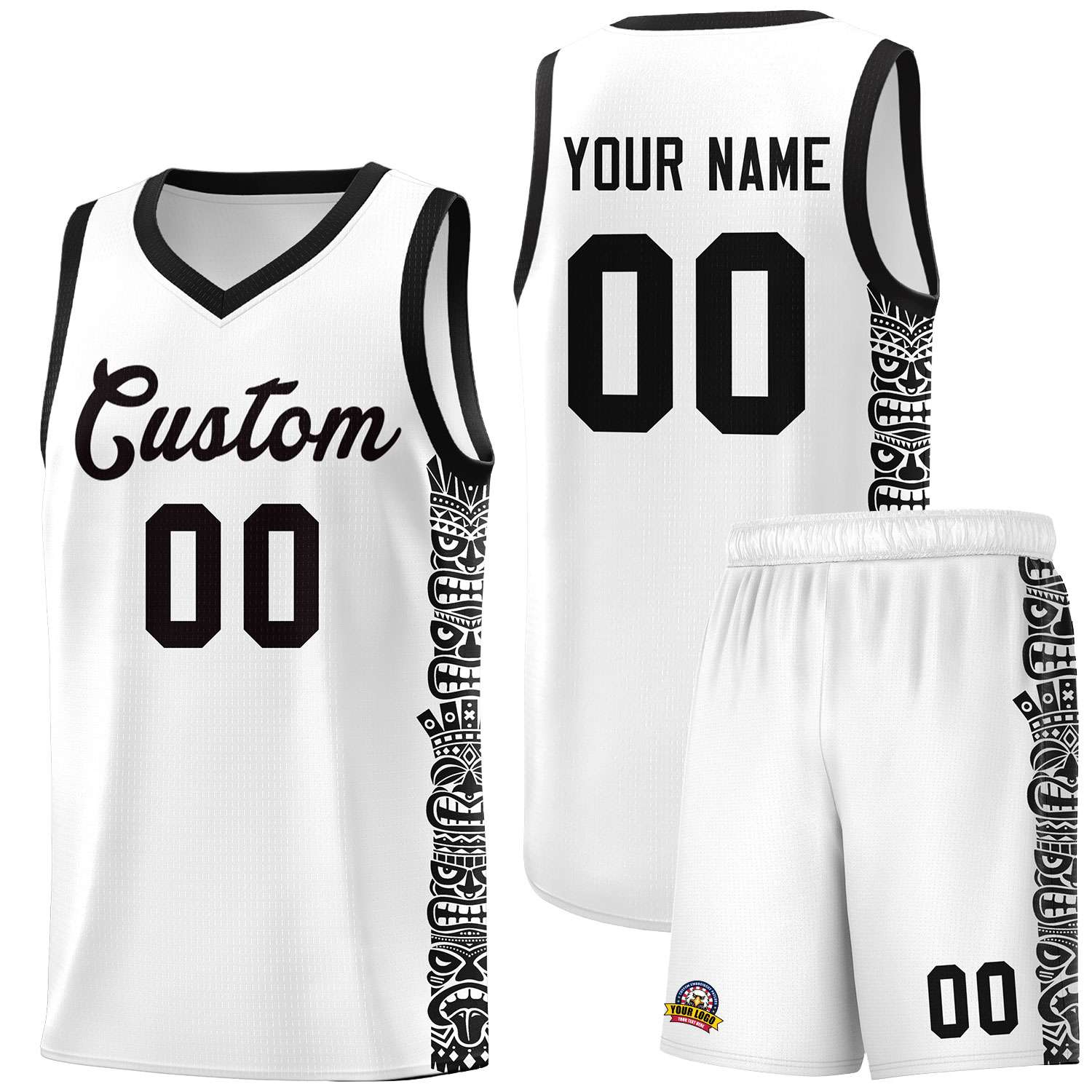 Custom White Black Personalized Indians Pattern Sets Sports Uniform Basketball Jersey