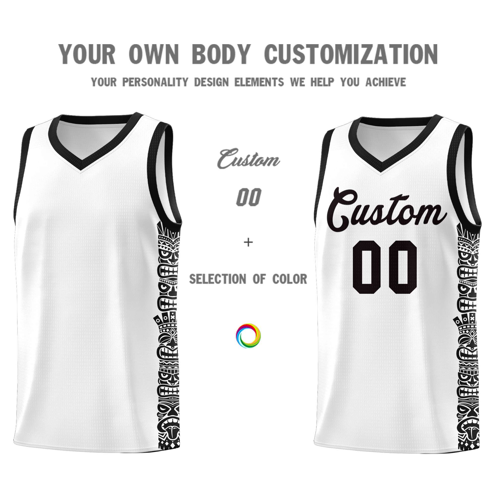 Custom White Black Personalized Indians Pattern Sets Sports Uniform Basketball Jersey