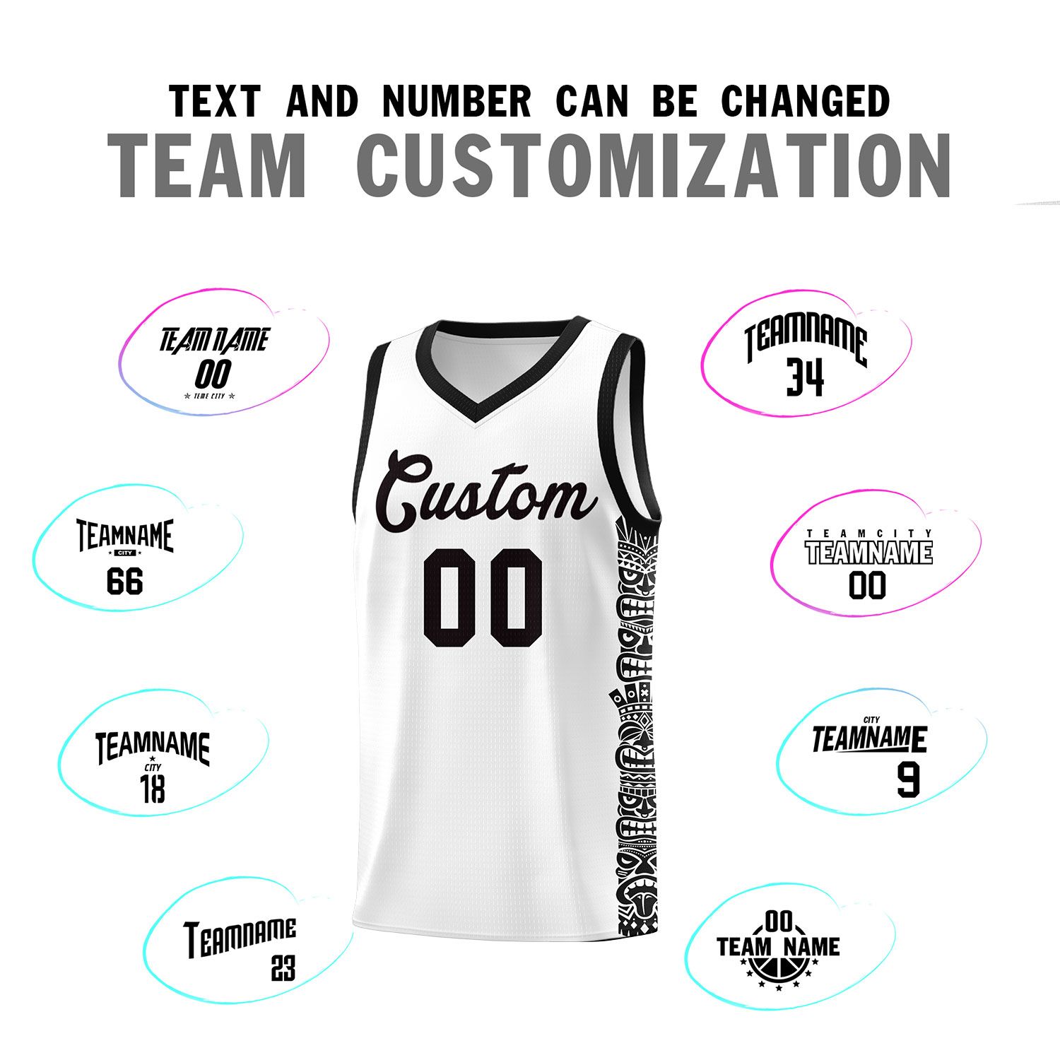 Custom White Black Personalized Indians Pattern Sets Sports Uniform Basketball Jersey