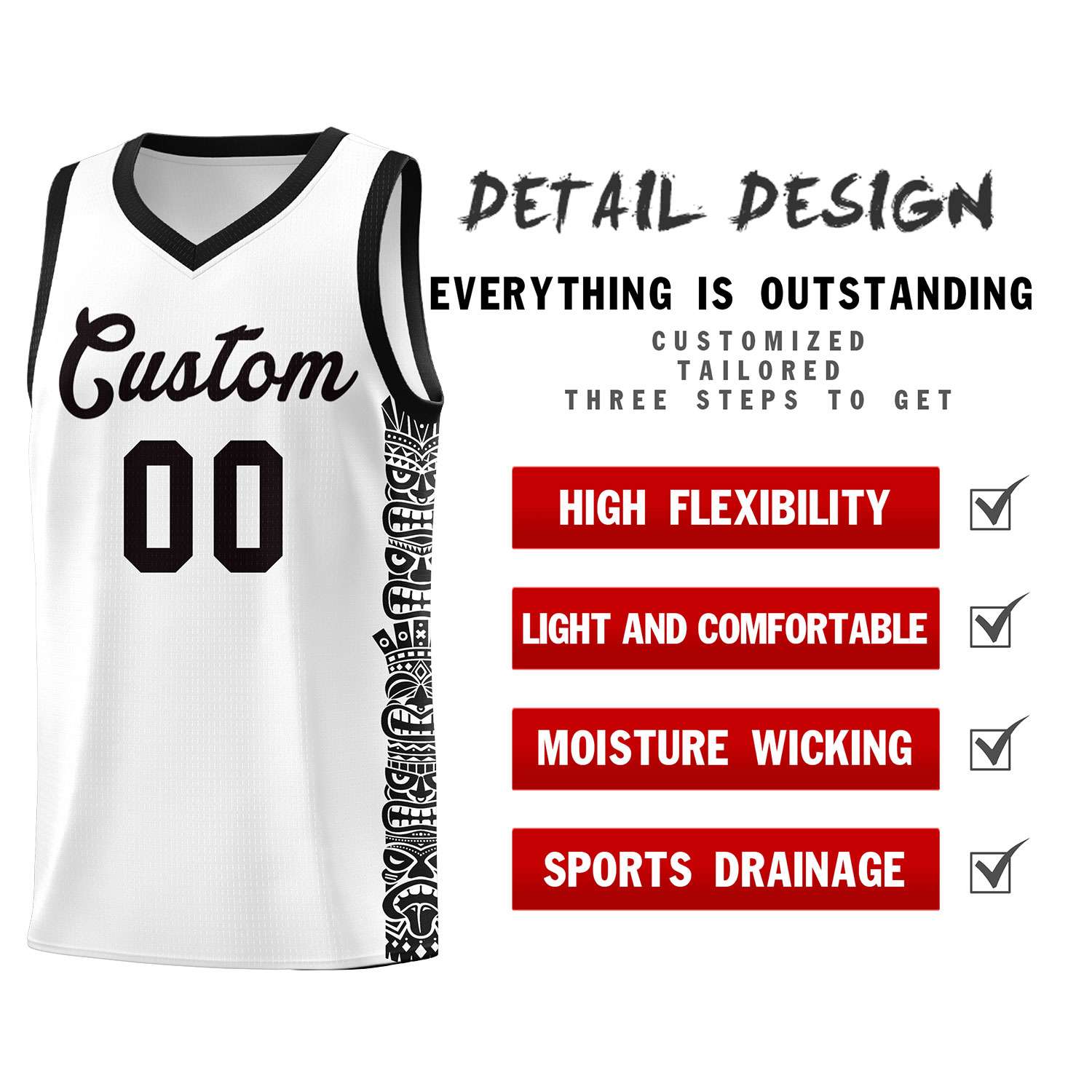 Custom White Black Personalized Indians Pattern Sets Sports Uniform Basketball Jersey