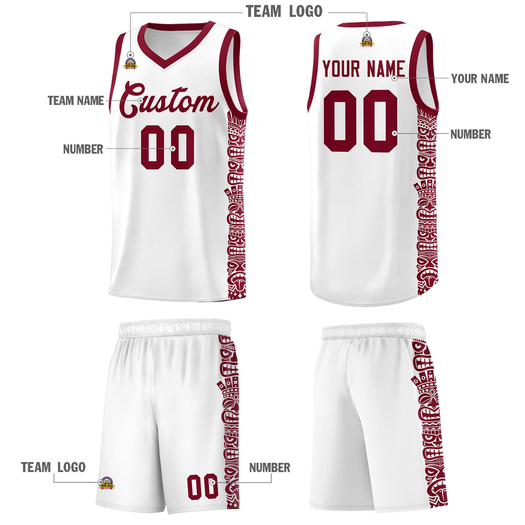 Custom White Crimson Personalized Indians Pattern Sets Sports Uniform Basketball Jersey