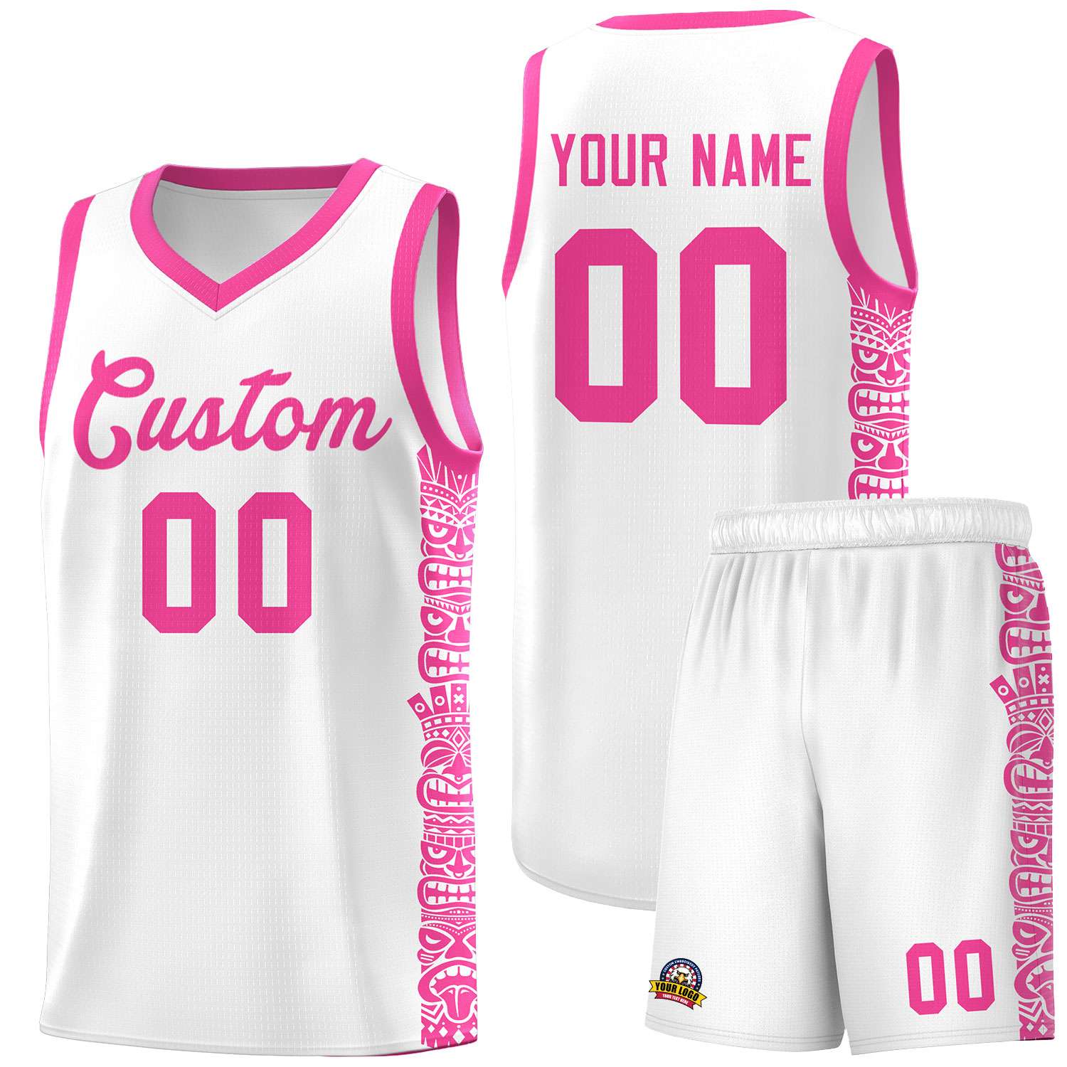 Custom White Pink Personalized Indians Pattern Sets Sports Uniform Basketball Jersey