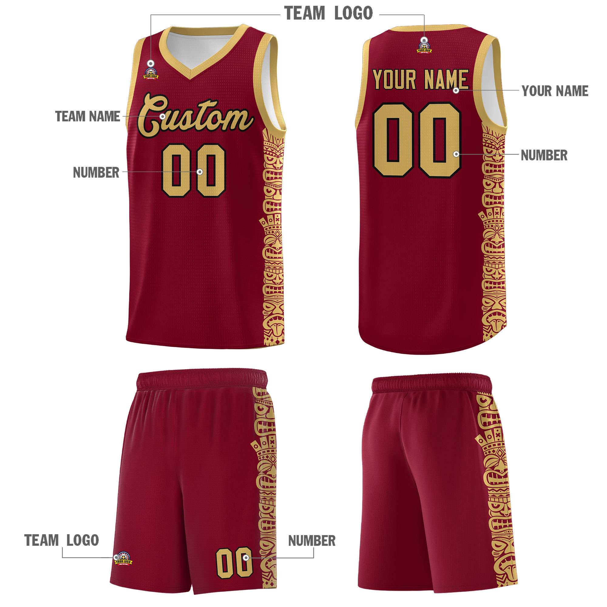 Custom Crimson Old Gold Personalized Indians Pattern Sets Sports Uniform Basketball Jersey