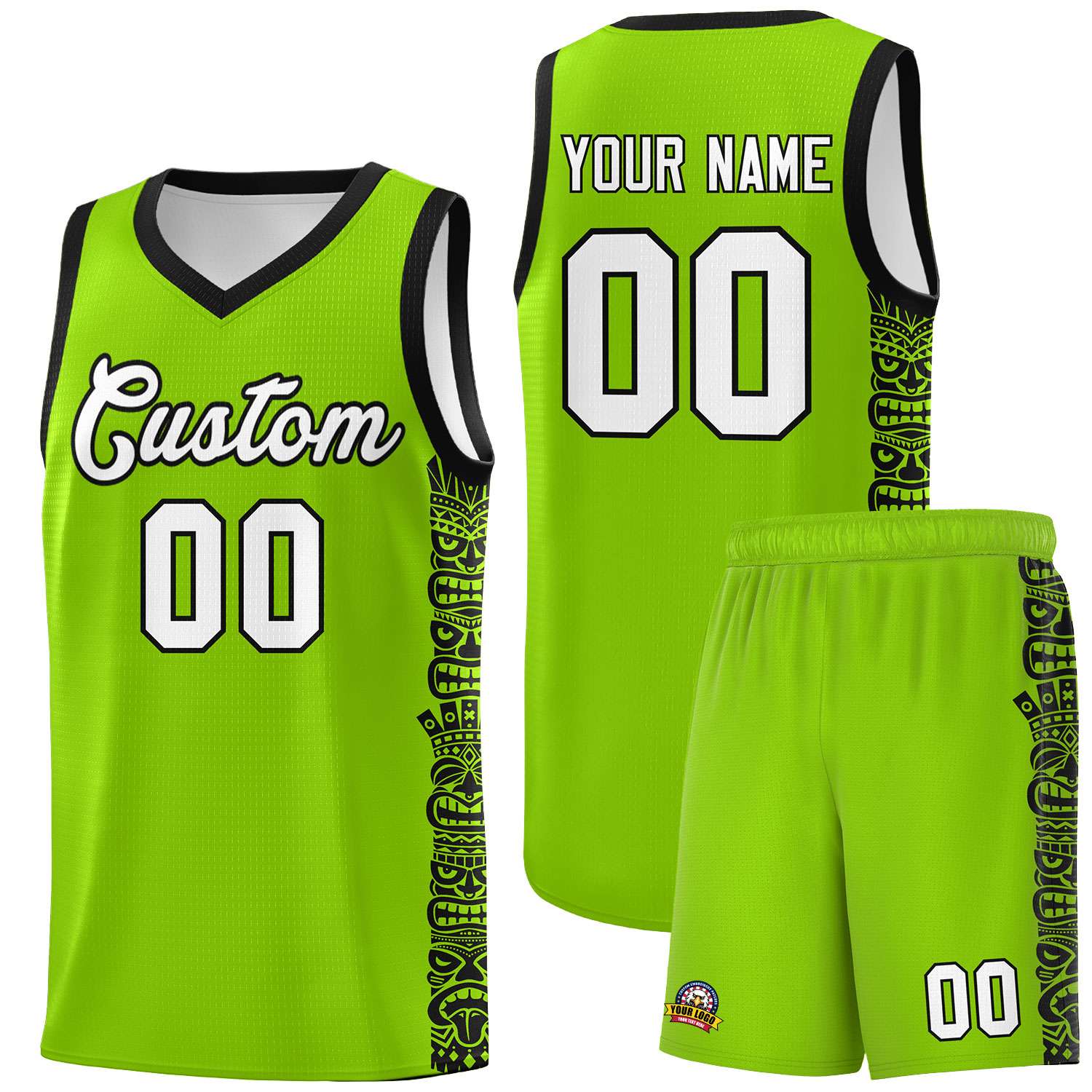 Custom Green Black Personalized Indians Pattern Sets Sports Uniform Basketball Jersey