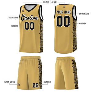 Custom Old Gold Black Personalized Indians Pattern Sets Sports Uniform Basketball Jersey