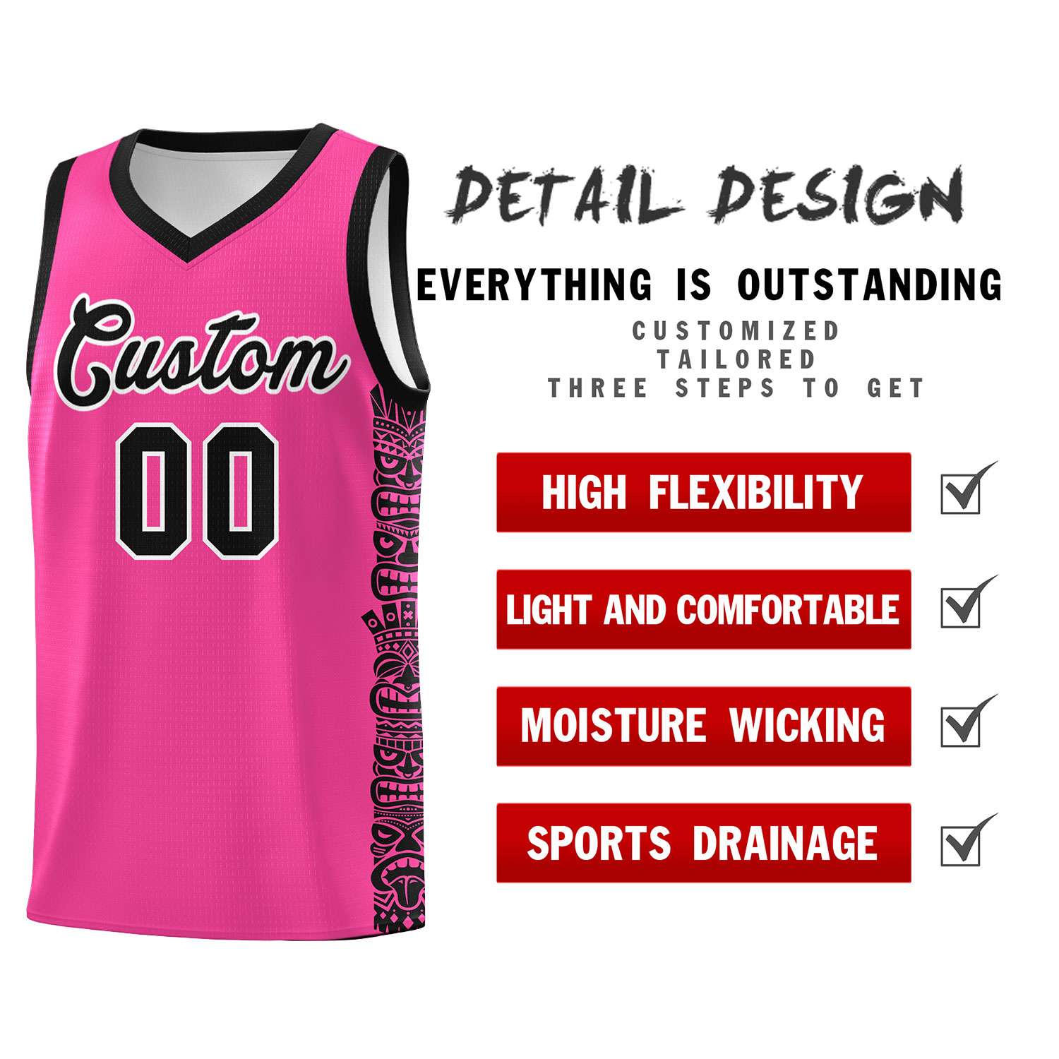 Custom Pink Black Personalized Indians Pattern Sets Sports Uniform Basketball Jersey