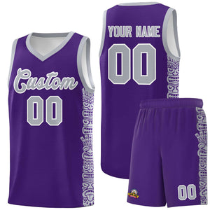 Custom Purple Gray Personalized Indians Pattern Sets Sports Uniform Basketball Jersey