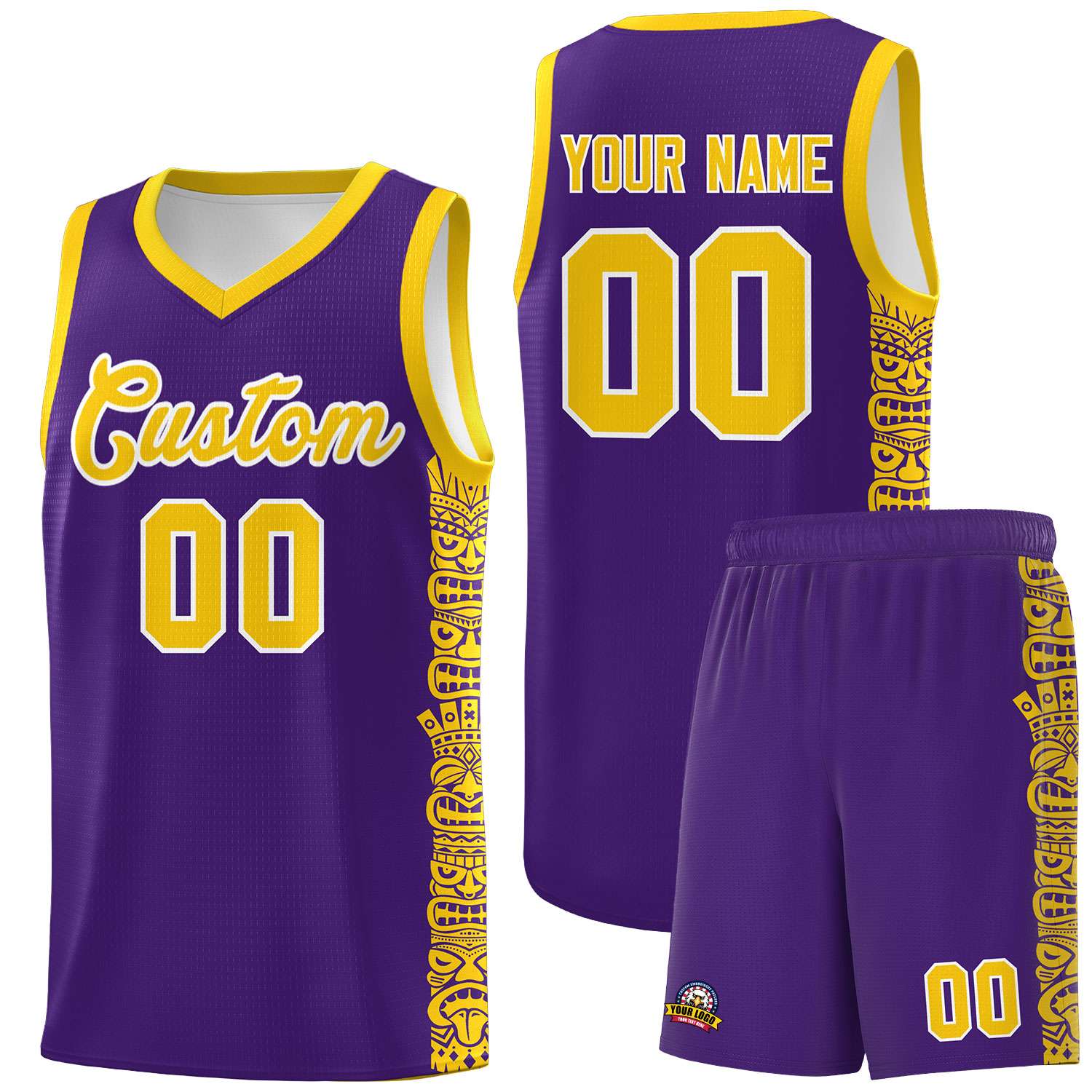 Custom Purple Gold Personalized Indians Pattern Sets Sports Uniform Basketball Jersey