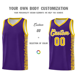 Custom Purple Gold Personalized Indians Pattern Sets Sports Uniform Basketball Jersey