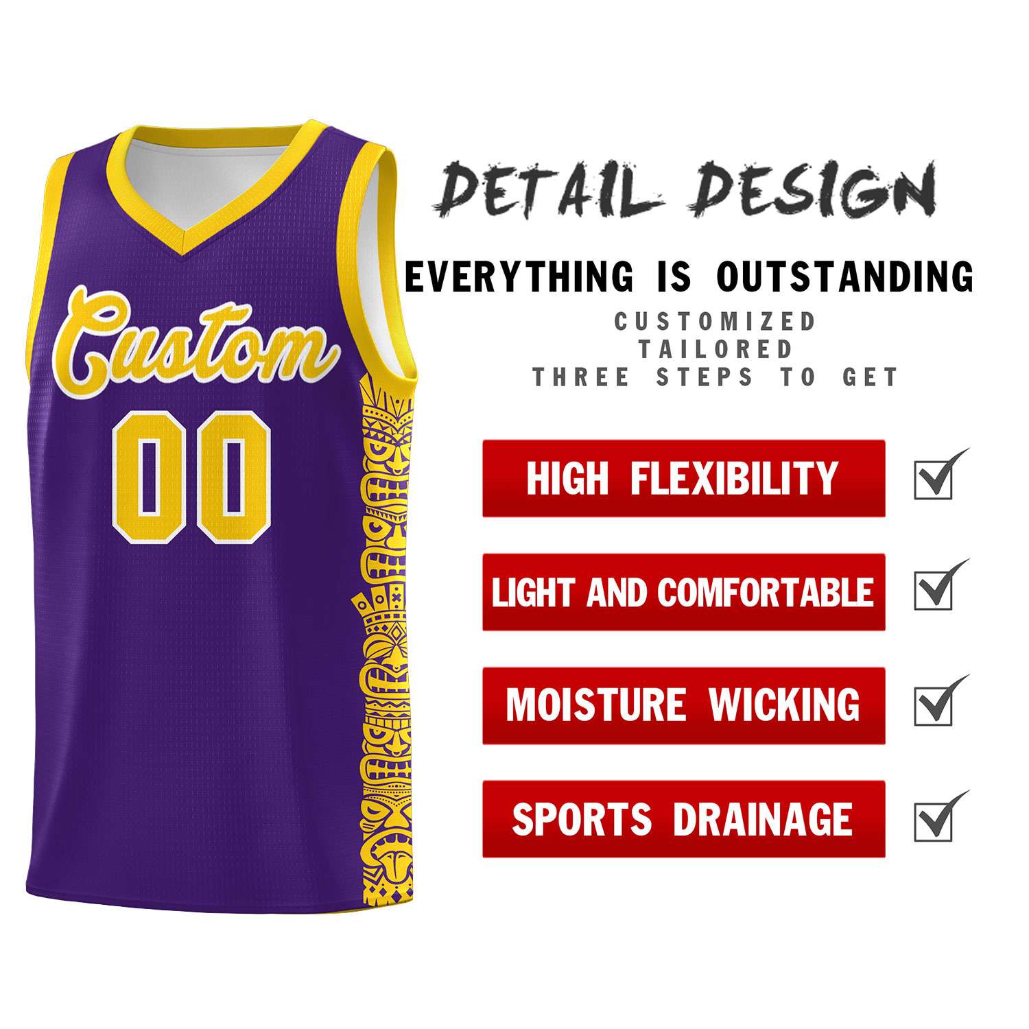 Custom Purple Gold Personalized Indians Pattern Sets Sports Uniform Basketball Jersey