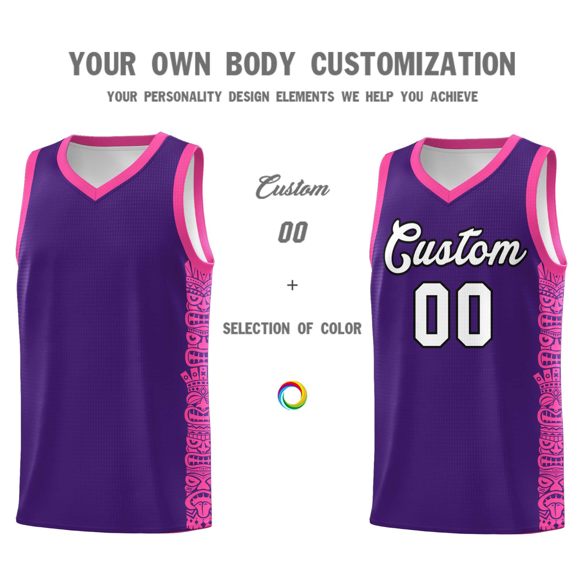 Custom Purple Pink Personalized Indians Pattern Sets Sports Uniform Basketball Jersey