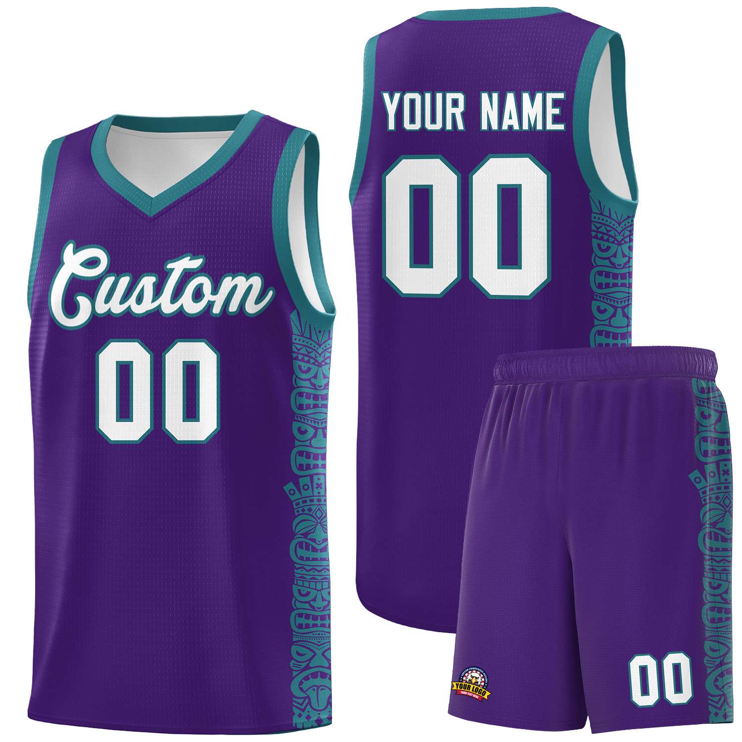 Custom Purple Aqua Personalized Indians Pattern Sets Sports Uniform Basketball Jersey