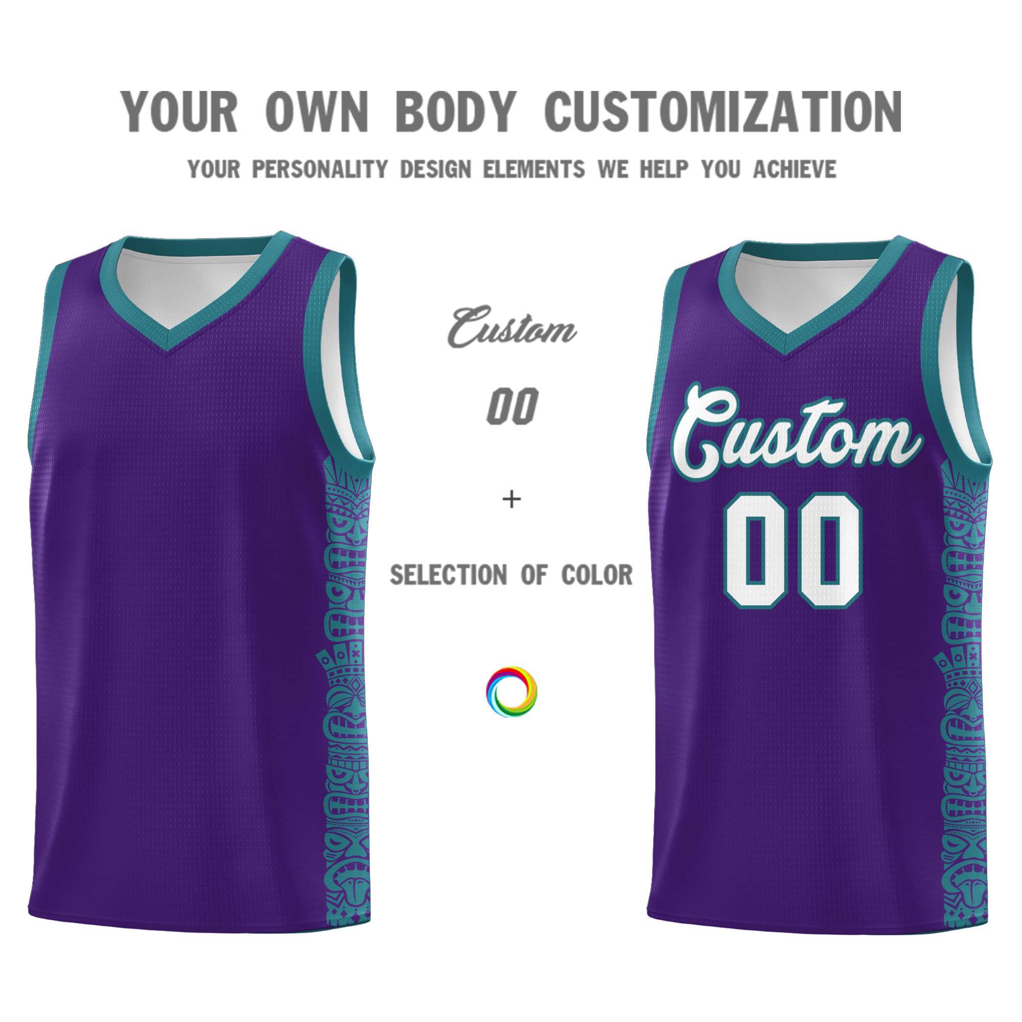 Custom Purple Aqua Personalized Indians Pattern Sets Sports Uniform Basketball Jersey