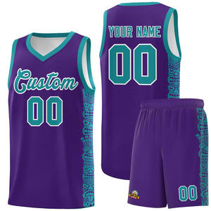 Custom Purple Aqua Personalized Indians Pattern Sets Sports Uniform Basketball Jersey