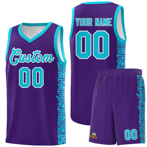 Custom Purple Sky Blue Personalized Indians Pattern Sets Sports Uniform Basketball Jersey