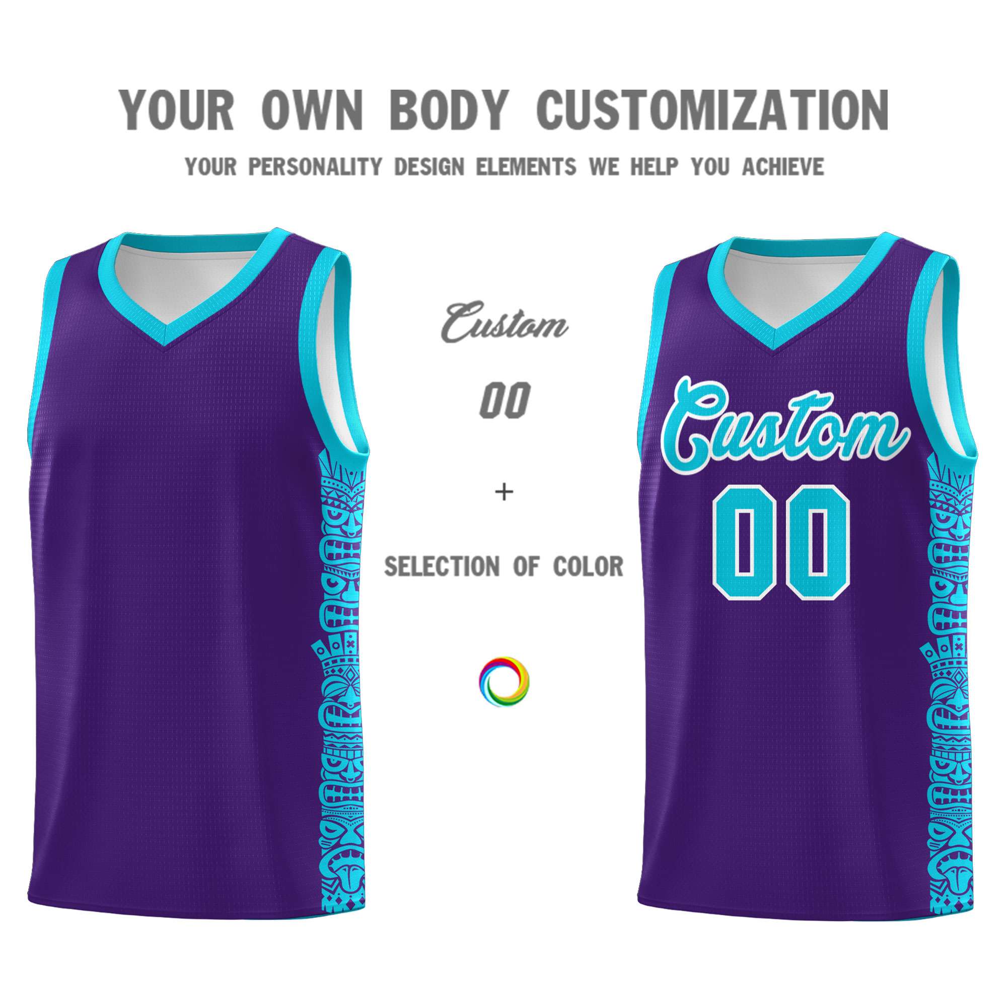 Custom Purple Sky Blue Personalized Indians Pattern Sets Sports Uniform Basketball Jersey