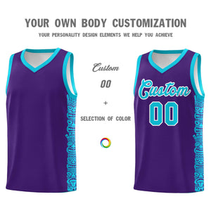 Custom Purple Sky Blue Personalized Indians Pattern Sets Sports Uniform Basketball Jersey