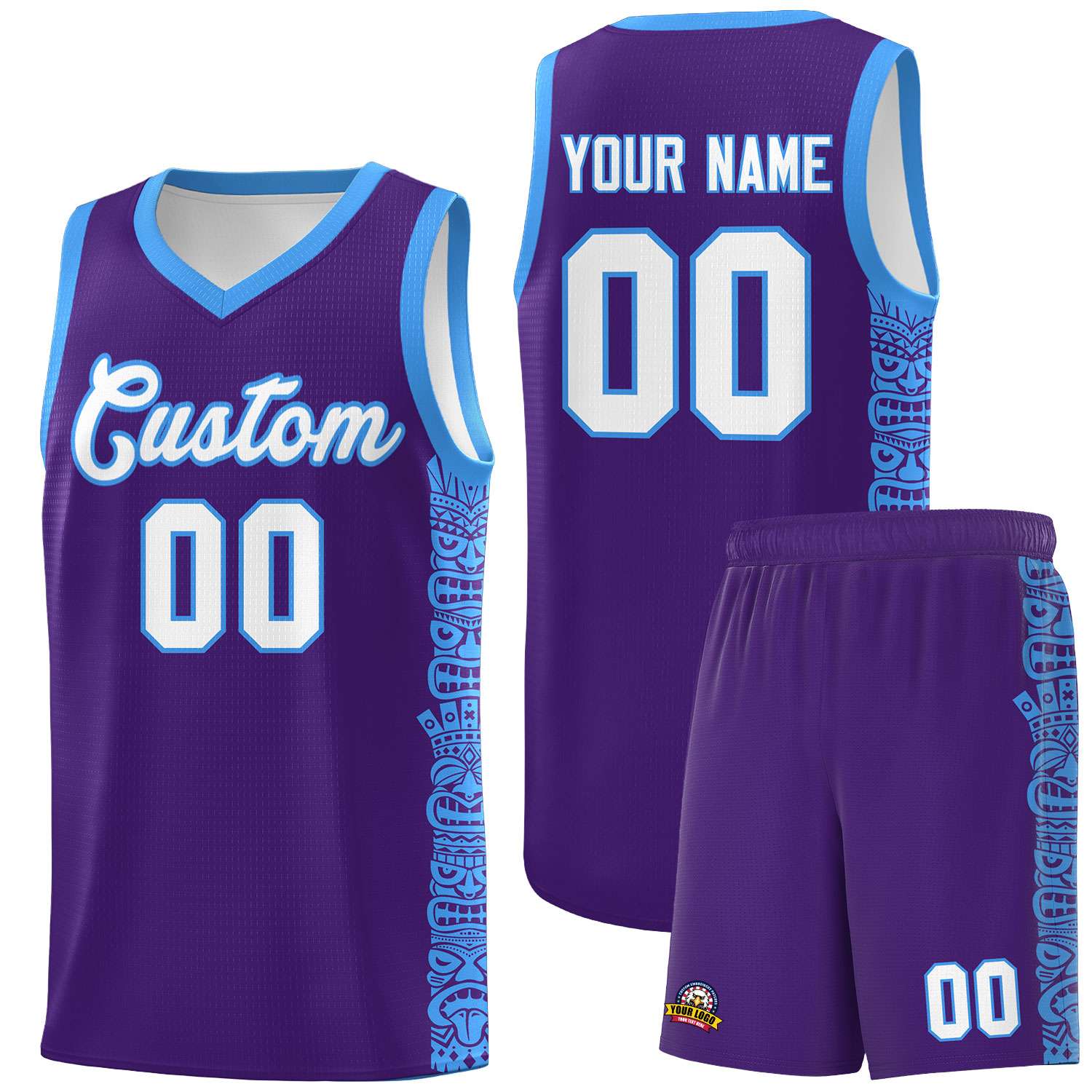 Custom Purple Powder Blue Personalized Indians Pattern Sets Sports Uniform Basketball Jersey