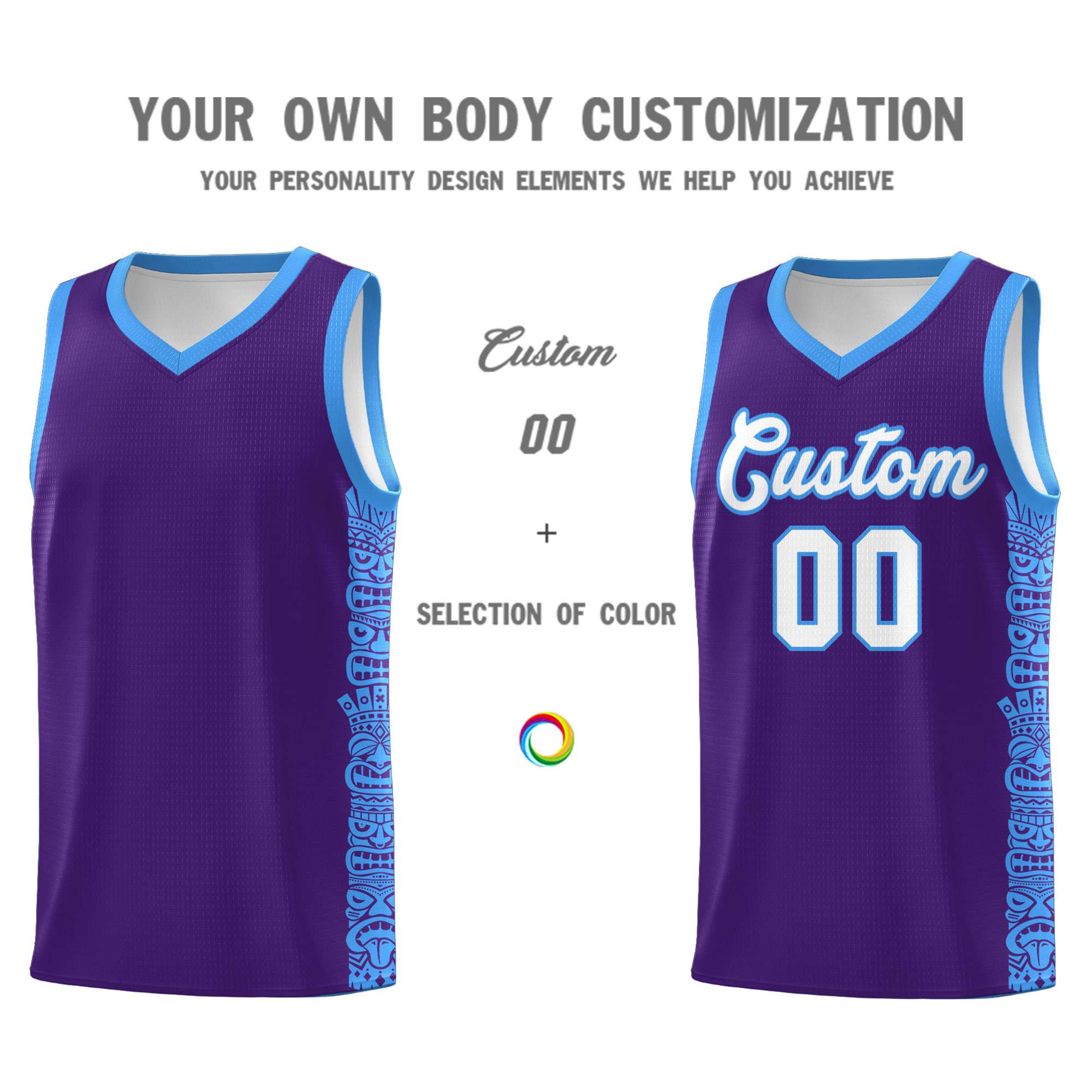 Custom Purple Powder Blue Personalized Indians Pattern Sets Sports Uniform Basketball Jersey