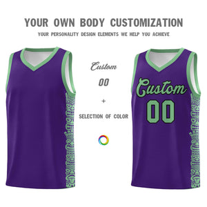 Custom Purple Green Personalized Indians Pattern Sets Sports Uniform Basketball Jersey