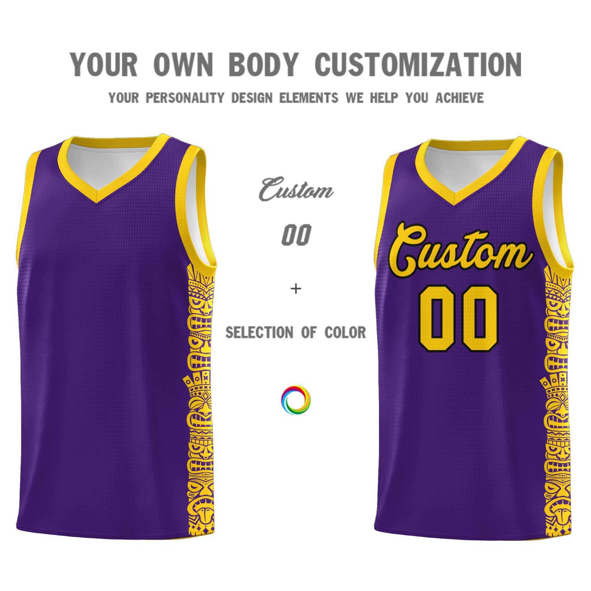 Custom Purple Gold Personalized Indians Pattern Sets Sports Uniform Basketball Jersey