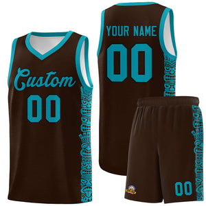 Custom Brown Teal Personalized Indians Pattern Sets Sports Uniform Basketball Jersey