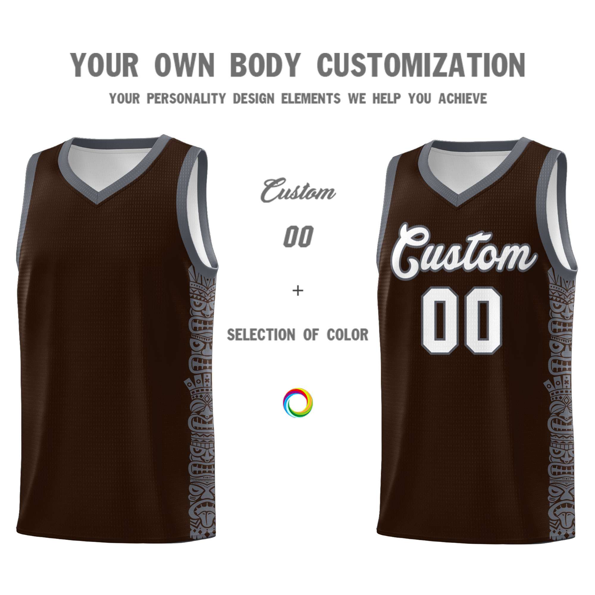 Custom Brown Dark Gray Personalized Indians Pattern Sets Sports Uniform Basketball Jersey