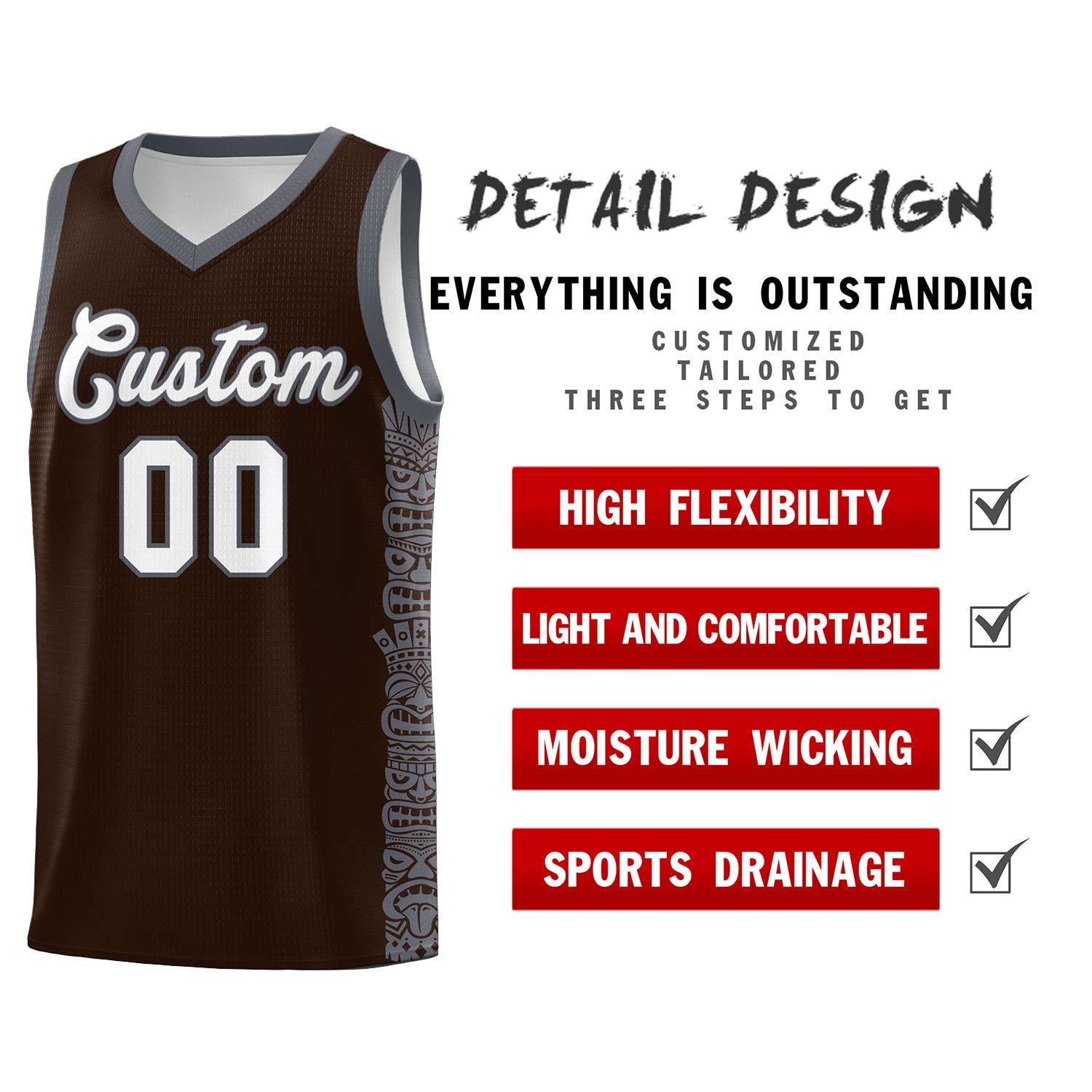 Custom Brown Dark Gray Personalized Indians Pattern Sets Sports Uniform Basketball Jersey